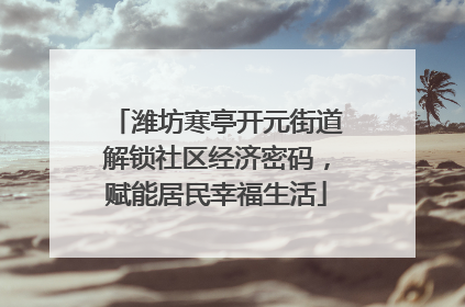 潍坊寒亭开元街道解锁社区经济密码，赋能居民幸福生活